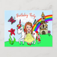 Hübsche Prinzessin und Einhorn Geburtstagseinladun