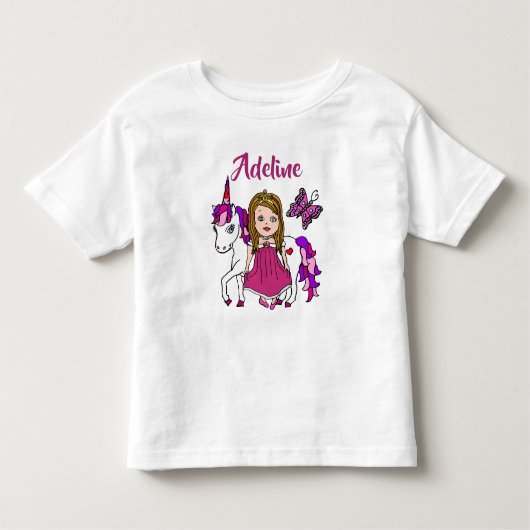 Hübsche Prinzessin und Einhorn Personalisiertes Sh Kleinkind T-shirt (Vorderseite)