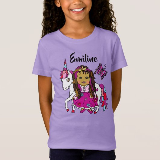 Hübsche Prinzessin und Einhorn Personalisiertes Sh T-Shirt (Vorderseite)