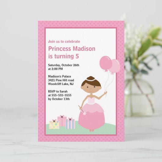 Hübsche Prinzessin zum Geburtstag Einladung (Stehend Vorderseite)