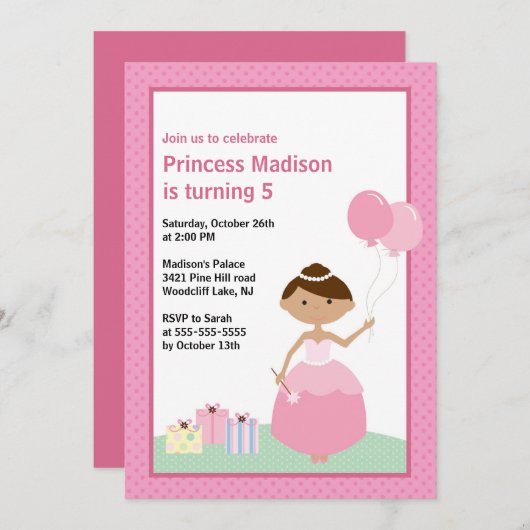 Hübsche Prinzessin zum Geburtstag Einladung (Vorne/Hinten)
