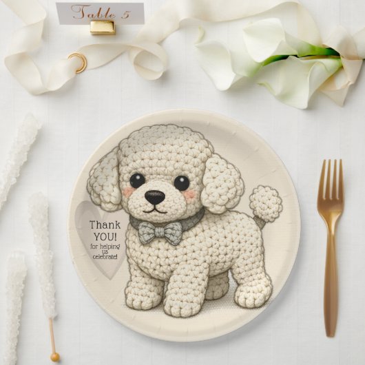 Hübsche Pudel-Welpen-Party Strickillustration Pappteller (Hochzeit)