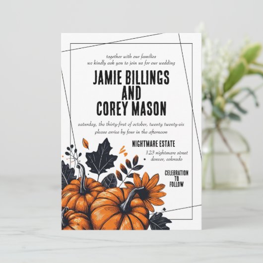 Hübsche Pumpkins Hochzeit Einladung (Stehend Vorderseite)