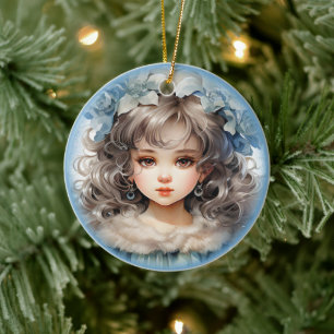 Hübsche Puppe im altmodischen Porträt mit Blumen Keramik Ornament