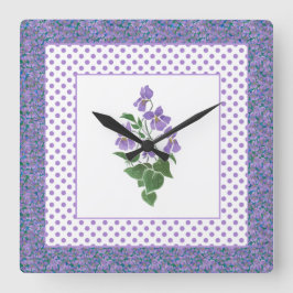 Hübsche Quadrat-Uhren-Violetten und Polka-Punkte Quadratische Wanduhr