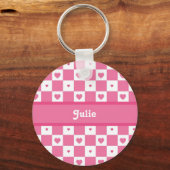 Hübsche Quadrate mit niedlichem Rosa und Weißherz  Schlüsselanhänger (Vorderseite)