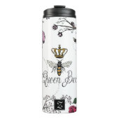 Hübsche Queen Bee & Royal Crown Floral Monogram Thermosbecher (Vorderseite)
