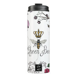 Hübsche Queen Bee & Royal Crown Floral Monogram Thermosbecher