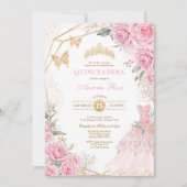 Hübsche Quinceañera Pink Gold Rose Quince Princess Einladung (Vorderseite)