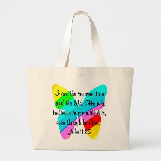 HÜBSCHE RAINBOW-BUTTERFLY-DESIGN VON JOHN 11:25 JUMBO STOFFBEUTEL (Vorne)