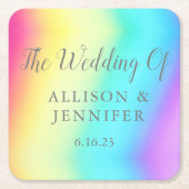 Hübsche Rainbow Fade Personalisierte LGBTQ Hochzei Rechteckiger Pappuntersetzer (Vorderseite)