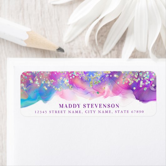 Hübsche Rainbow-Glitzer-Rücksendeadressen-Aufklebe (Insitu)