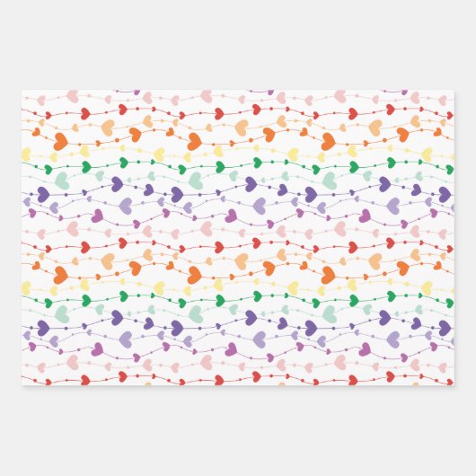 Hübsche Rainbow Hearts Pattern Kids Geschenkpapier Set (Vorderseite)
