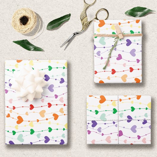 Hübsche Rainbow Hearts Pattern Kids Geschenkpapier Set