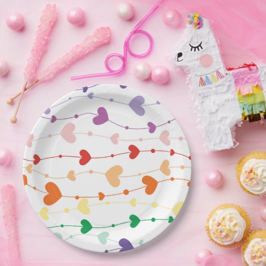 Hübsche Rainbow Hearts Pattern Kids Pappteller (Party)
