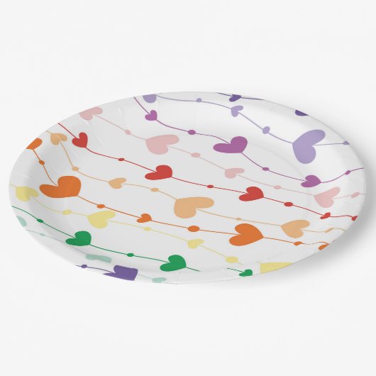 Hübsche Rainbow Hearts Pattern Kids Pappteller (Schrägansicht)