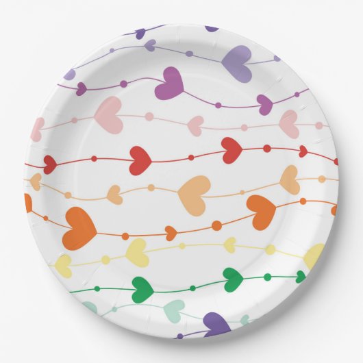 Hübsche Rainbow Hearts Pattern Kids Pappteller (Vorderseite)