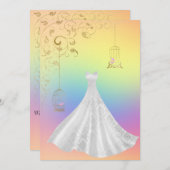 Hübsche Rainbow Pastel Birdcage Hochzeit Einladung (Vorne/Hinten)