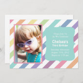 Hübsche Rainbow Stripe Geburtstagsparty Einladunge Einladung (Vorne/Hinten)