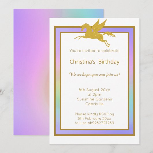 HÜBSCHE RAINBOW UNICORD ALLE MITARBEITER EINLADUNG (Vorne/Hinten)