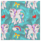 Hübsche Rainbow Unicorns auf Aqua Stoff (Nahaufnahme)