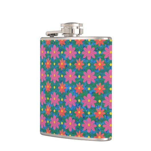 Hübsche Rangoli-Blume und Polka-Dots-Hip-Flasche Flachmann (Links)