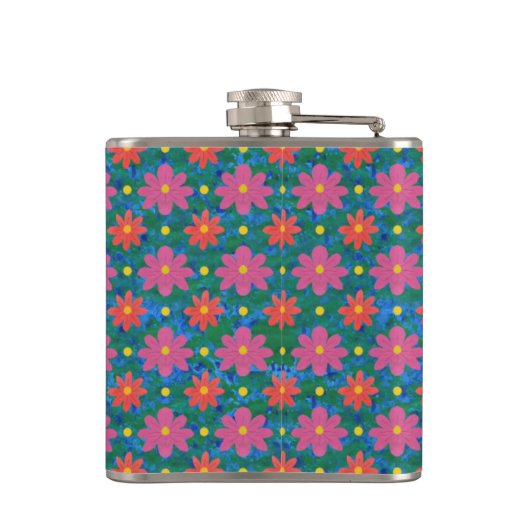 Hübsche Rangoli-Blume und Polka-Dots-Hip-Flasche Flachmann (Rückseite)