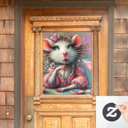 Hübsche Rattendame mit Martini-Beatmung Fensteraufkleber (Haustür)