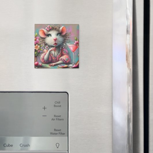 Hübsche Rattendame mit Martini-Beatmung Magnet (In Situ (Kühlschrank))