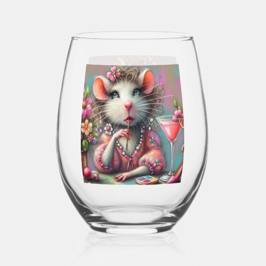 Hübsche Rattendame mit Martini-Beatmung Weinglas Ohne Stiel (Vorderseite)