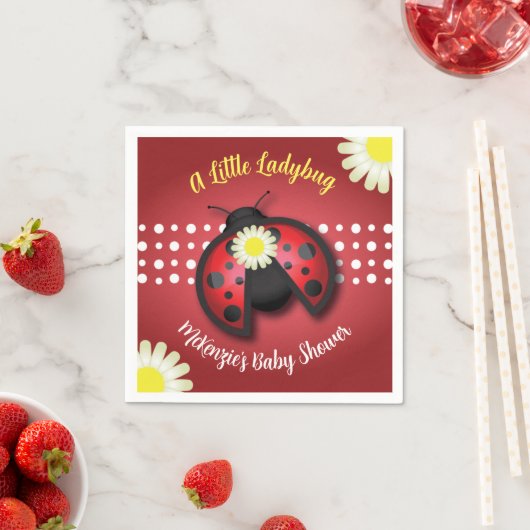 Hübsche Red and Black Ladybug Daisies Baby Dusche Serviette (Beispiel)