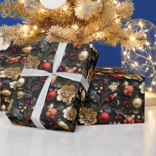 Hübsche Red & Gold Ornaments Gold Blume Holly Geschenkpapier