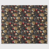 Hübsche Red & Gold Ornaments Gold Blume Holly Geschenkpapier (Flach)