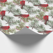 Hübsche Red Kardinals Berry Pine Branches Weihnach Geschenkpapier (Ecke)