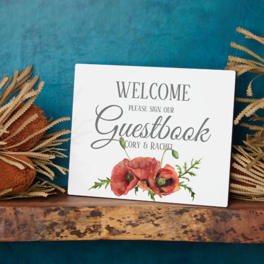 Hübsche Red Poppies Guestbook Tabletop Plaque Fotoplatte (Seite)