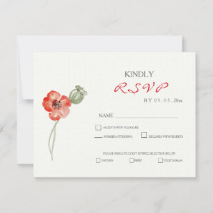 Hübsche Red Poppies Moderne Blumenhochzeit RSVP Ka Karte