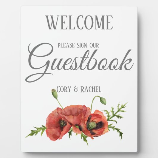 Hübsche Red Poppies Wedding Gästebuch Fotoplatte (Vorderseite)