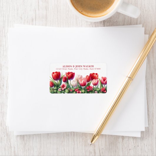 Hübsche Red Tulips Rücksendeadressen-Aufkleber Adressaufkleber (Insitu)