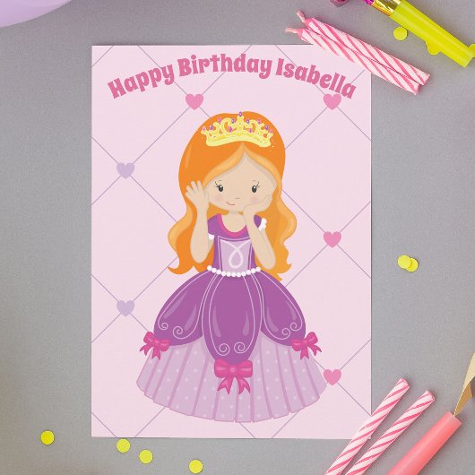 Hübsche Redhead Princess Girl Custom Geburtstag Karte