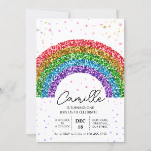 Hübsche Regenbogen Glitter funkelnde Sterne Geburt Einladung