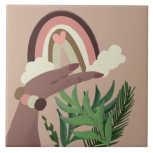 Hübsche Regenbogen Natur Weibliche Hände Fliese