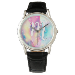 Hübsche Regenbogenfarbe Abstrakte Malfarbe Armbanduhr