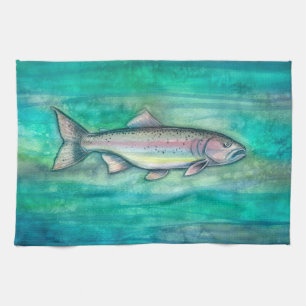 Hübsche Regenbogenforelle Wasserfarben Kunst Geschirrtuch