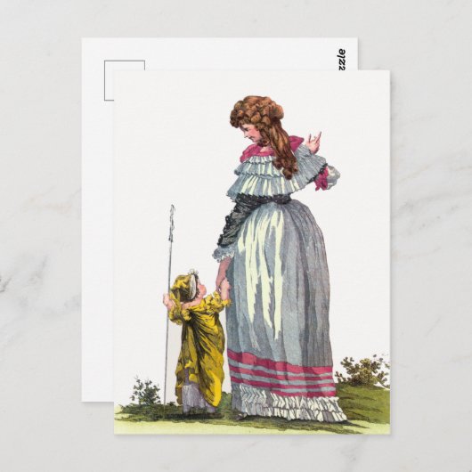Hübsche Regency-Mode für Mutter und Kind Zeichnend Postkarte (Vorne/Hinten)