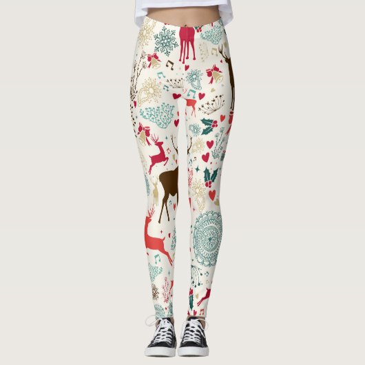 Hübsche Rentierschneeflocken  Weihnachten Leggings (Vorderseite)