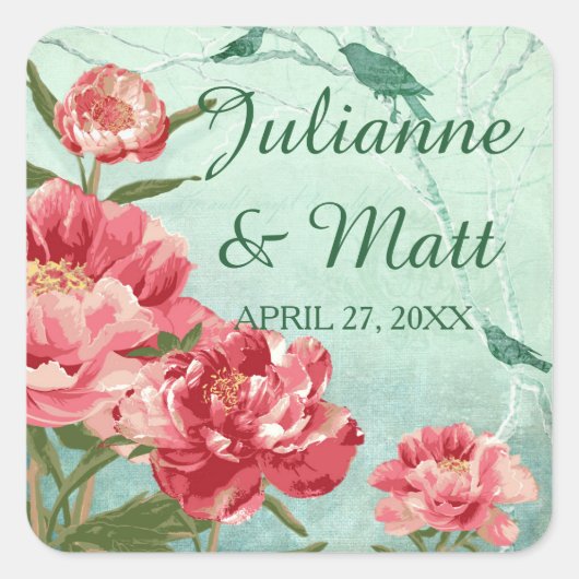 Hübsche Retro-Blume Bevorzugen von Siegeln Chintz Quadratischer Aufkleber (Vorderseite)