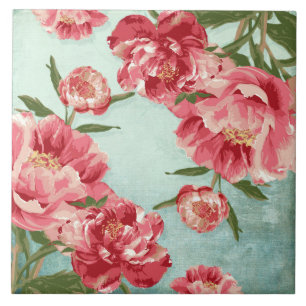 Hübsche Retro-Blume Chintz Peonies Personalisiert Fliese