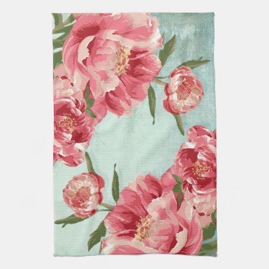Hübsche Retro-Blume Chintz Peonies Personalisiert Geschirrtuch (Vertikal)