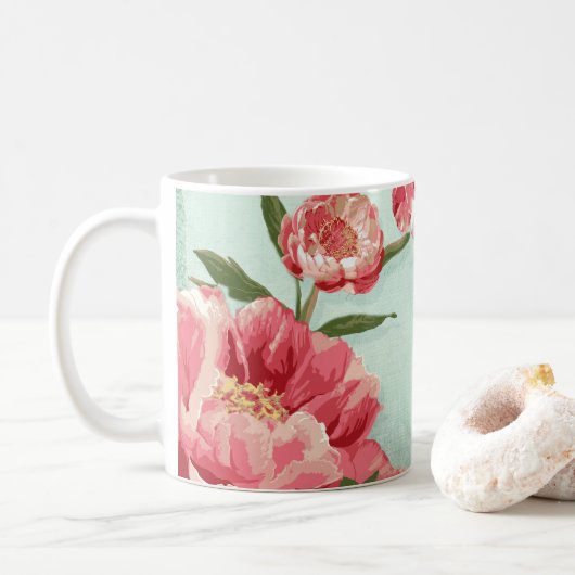 Hübsche Retro-Blume Chintz Peonies Personalisiert Kaffeetasse (Mit Donut)
