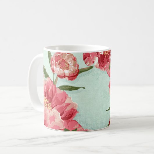 Hübsche Retro-Blume Chintz Peonies Personalisiert Kaffeetasse (Vorderseite Links)